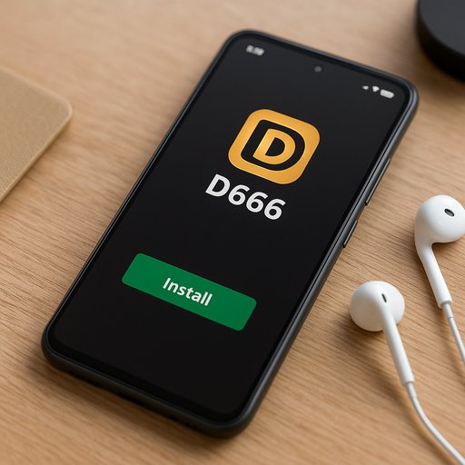App download guide image showing a smartphone with the D666 APK ready for install. The scene conveys ease of setup and fast access to Pakistan-friendly payment options.