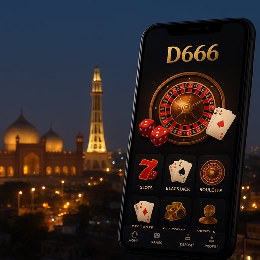 D666 app download hero image featuring a mobile screen with the D666 app in a Pakistani city skyline; the mood is premium, energetic, and ready for Pakistan players.