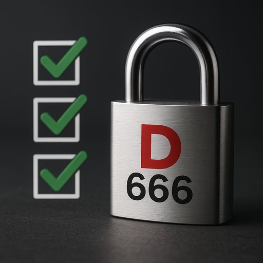 Trust signals graphic showing checkmarks and a padlock with the D666 logo, illustrating compliance, privacy, and responsible gaming.